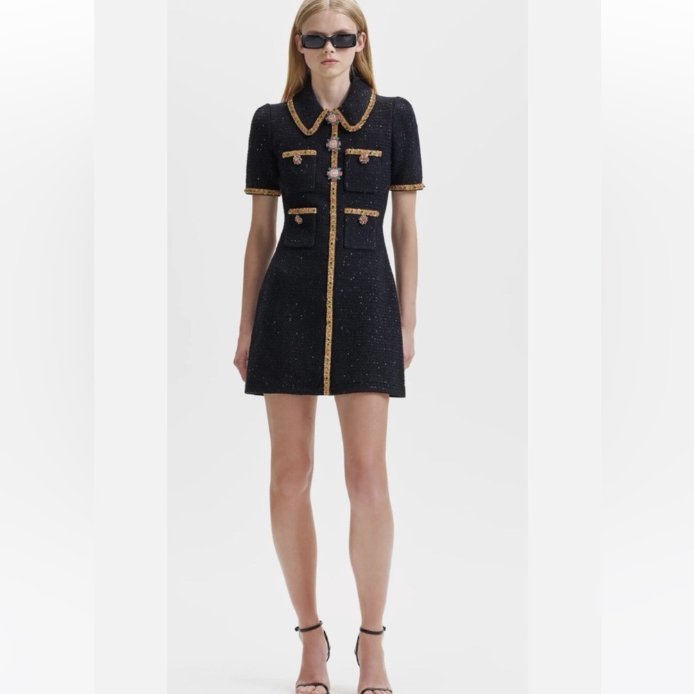 Self-Portrait Black Mini Dress with Gold Trim